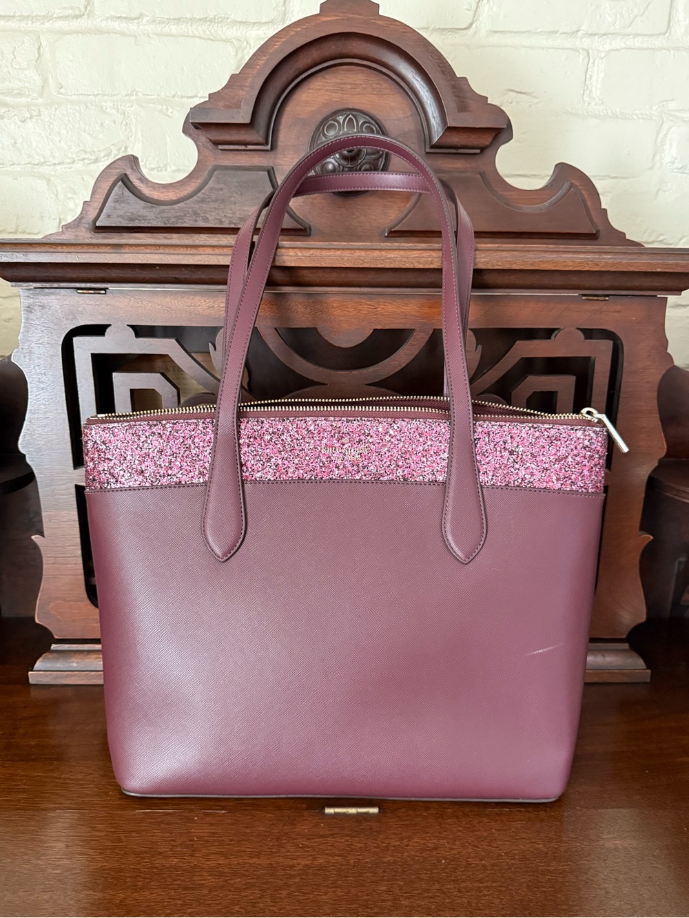 Kate Spade Burgundy Tote with Glitter Trim